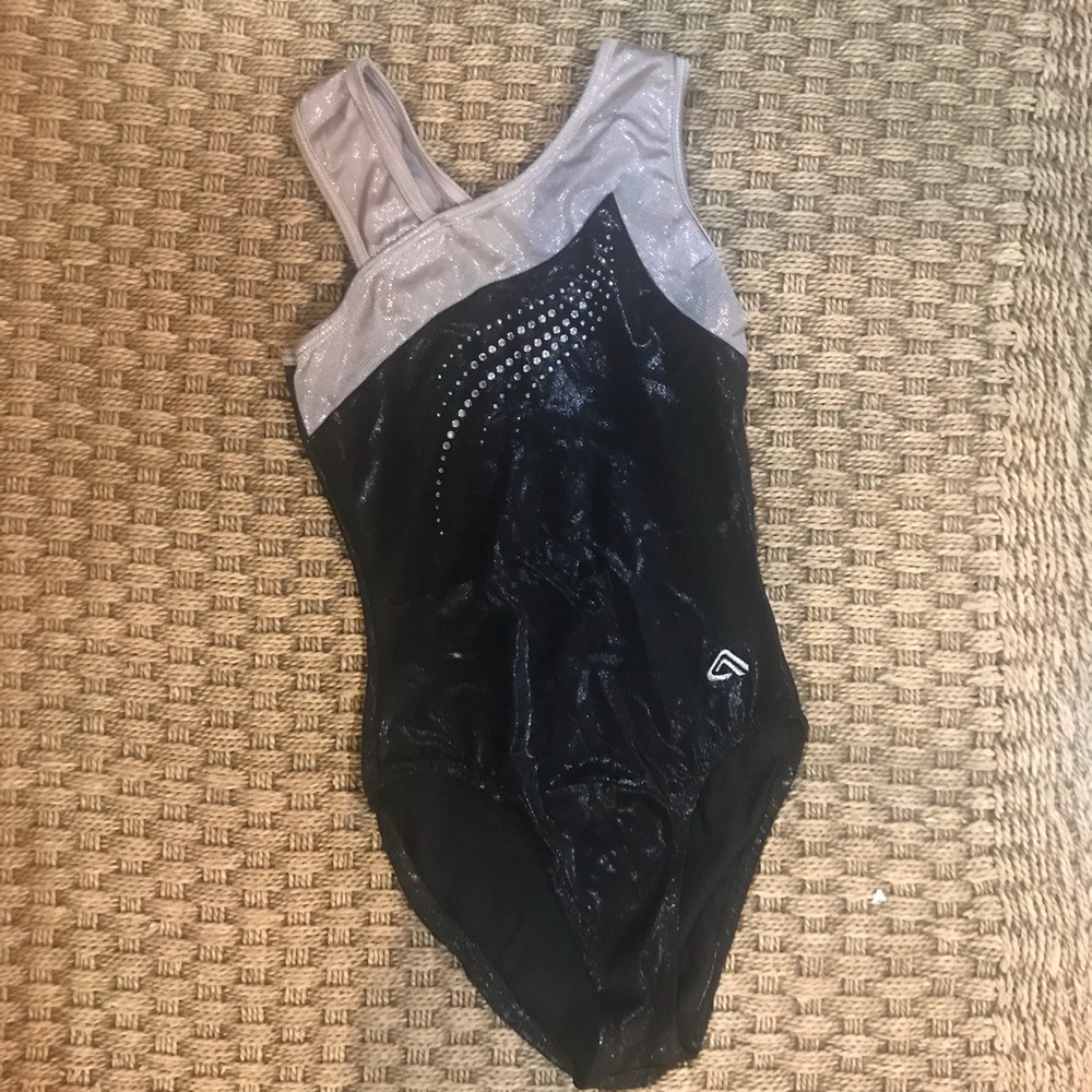 Silver and Gray Gymnastics Leotard Sparkly Strap